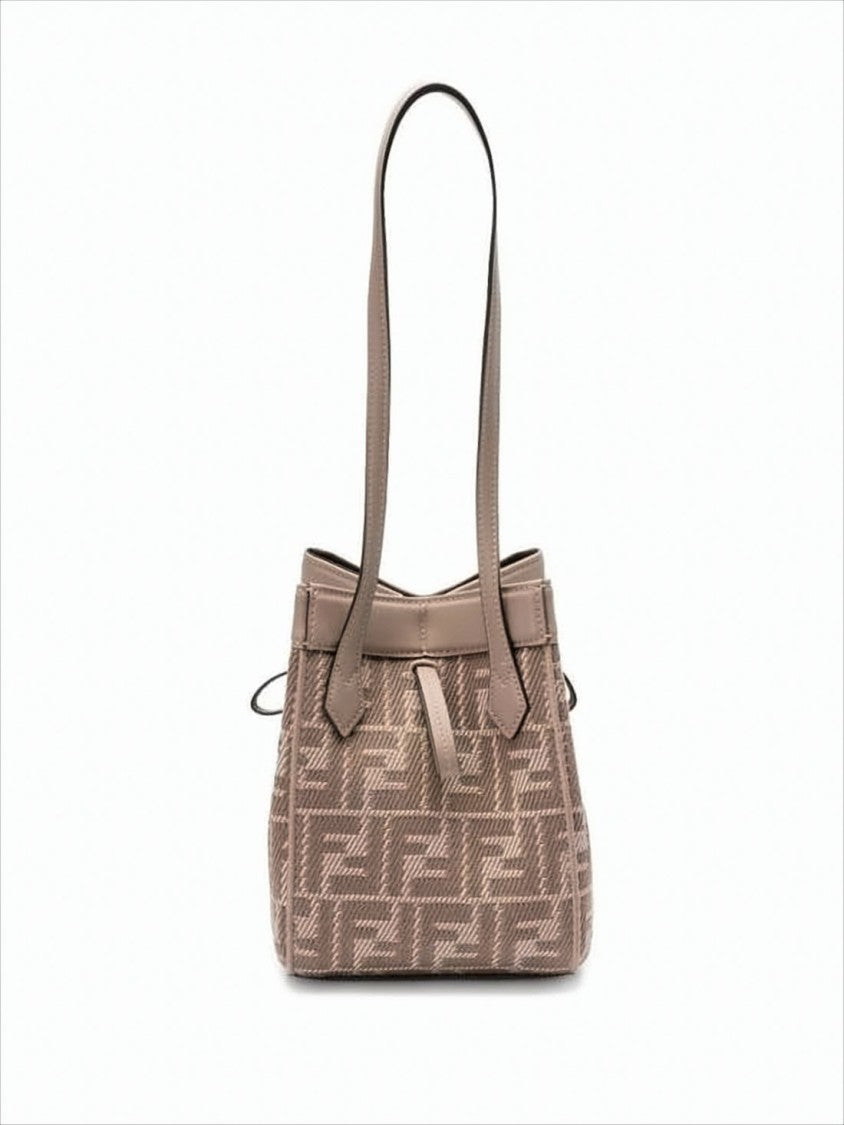Fendi Geometric Patterned Structured Shoulder Bag With Leather Trim