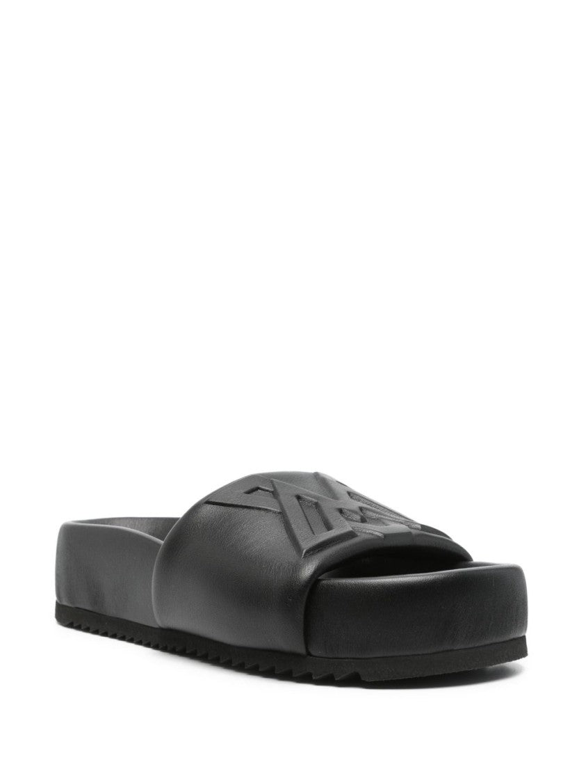 Vic Matié Black Ridged Rubber Sole Embossed Sandals
