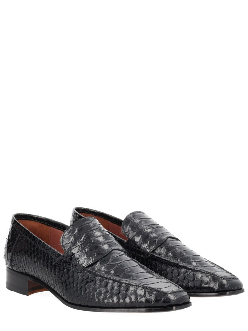 Paris Texas Vincent Pointed Toe Snakeskin Texture Loafers