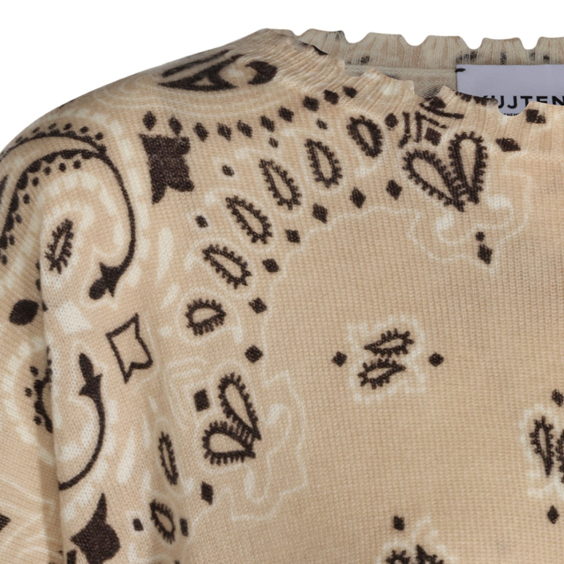 Kujiten Beige Sweater With Intricate Paisley And Floral Pattern