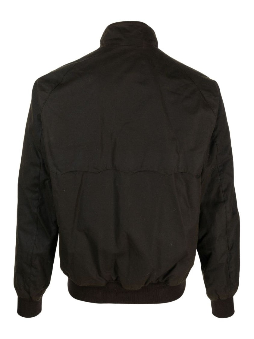 Baracuta Brown Waxed Jacket With High Collar And Glossy Finish