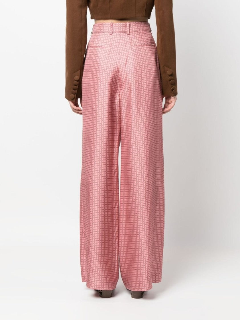 Lanvin Geometric Print Silk Wide-Leg Trousers