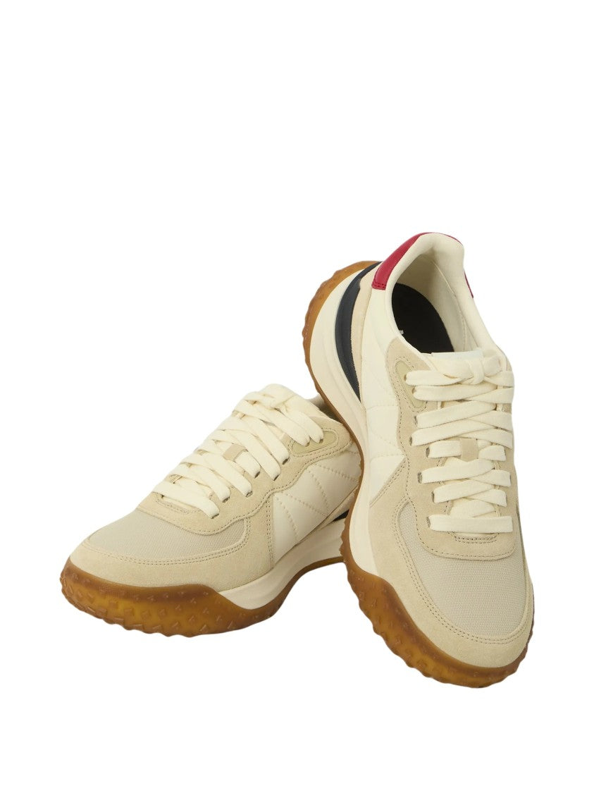 Moncler Cream Upper Low-Top Sneakers With Red Heel Tab