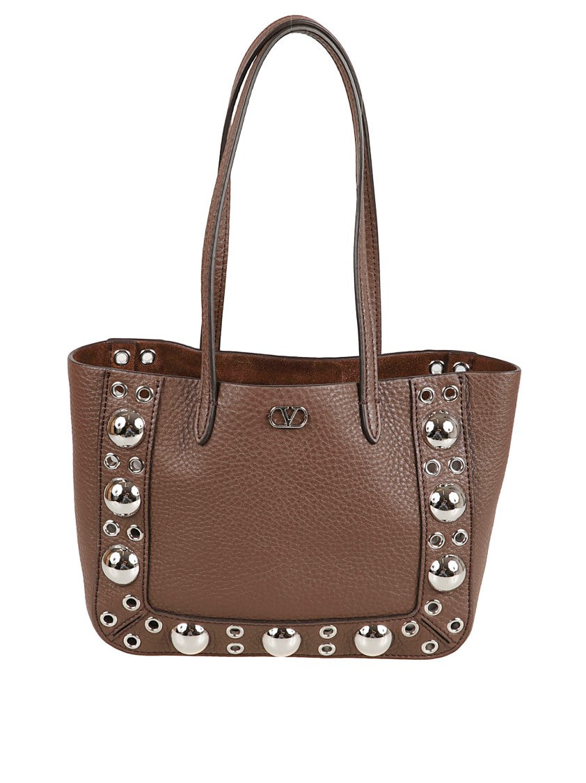 Valentino Garavani Pebble Calf Leather Handbag With Metal Vlogo