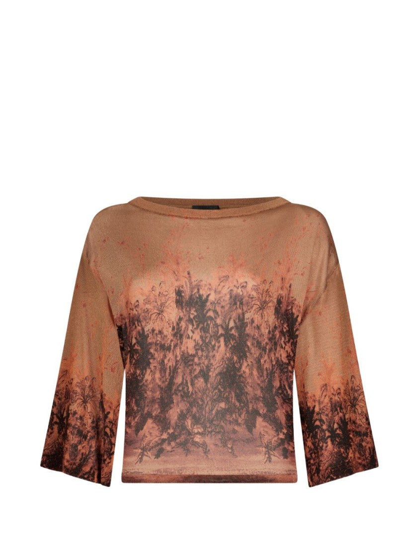 Liu Jo Brown Floral Print Crewneck Sweater