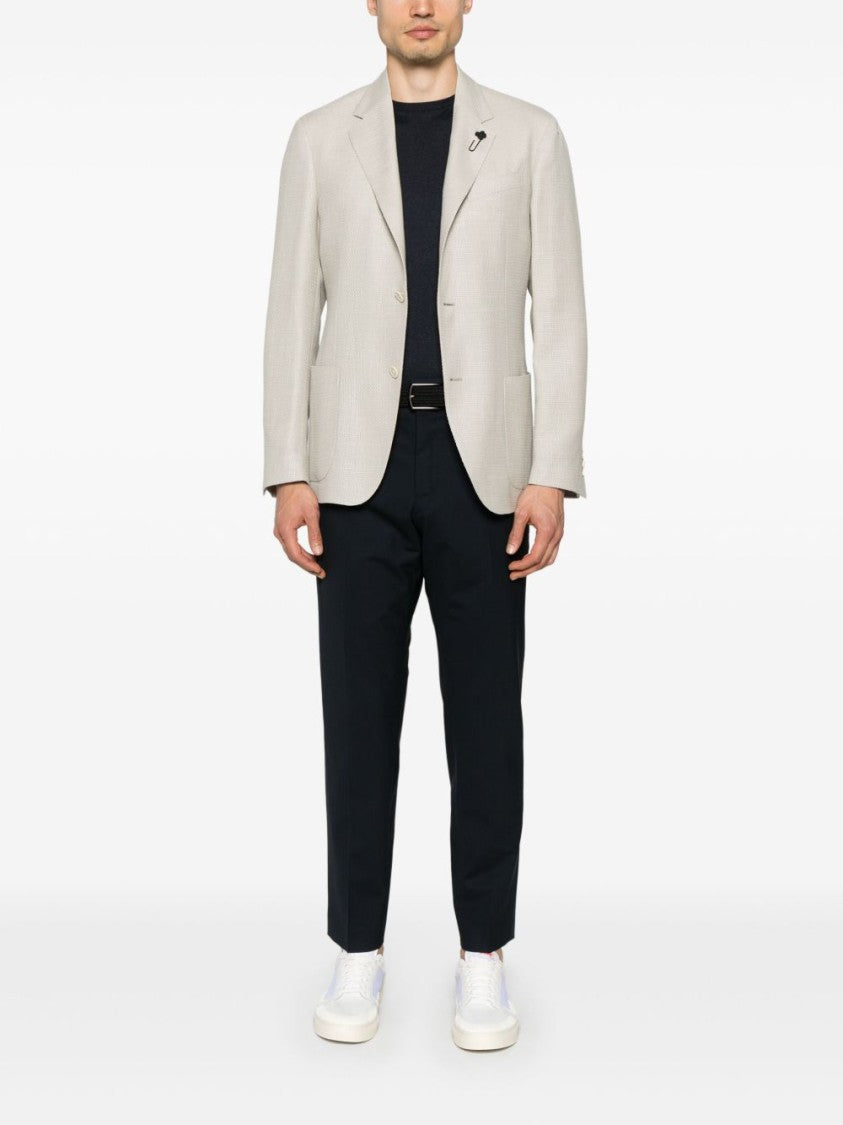 Lardini Textured Beige Tailored Jacket With Notched Lapel