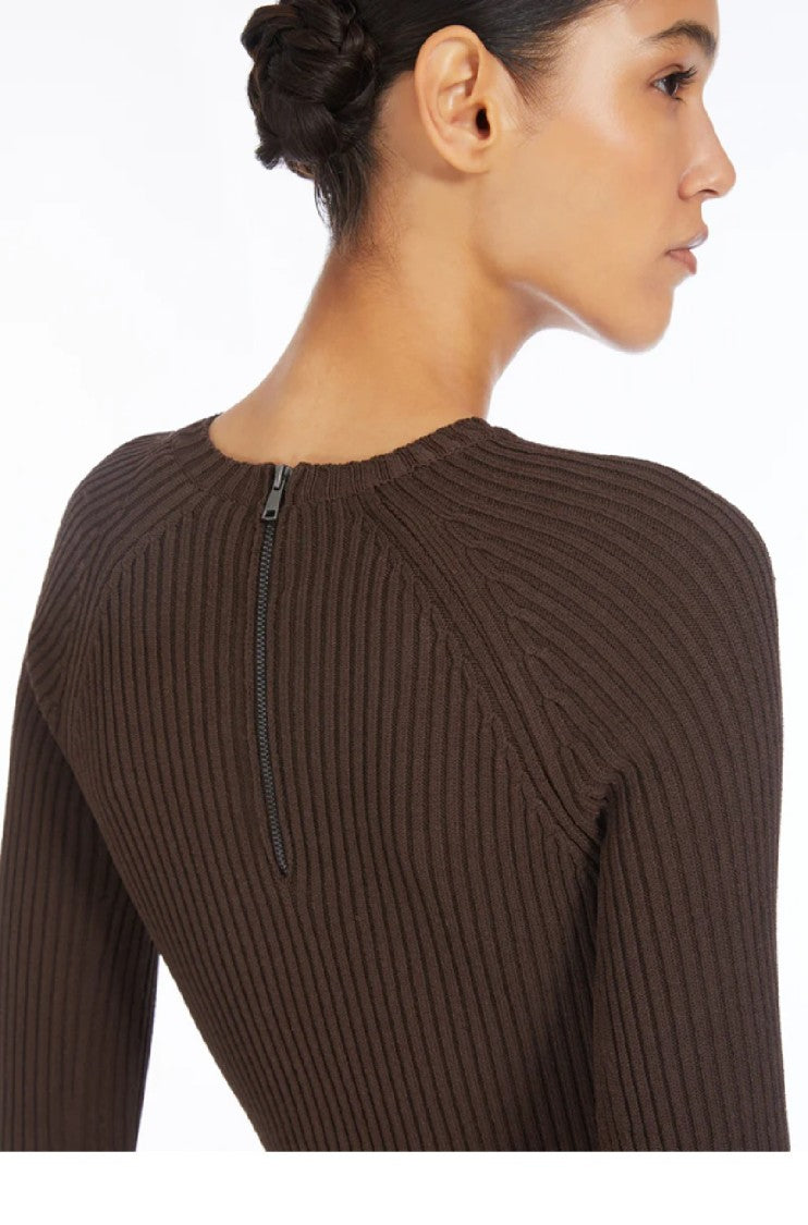 Max Mara Ribbed Brown Top With Cut-Out Shoulder Details