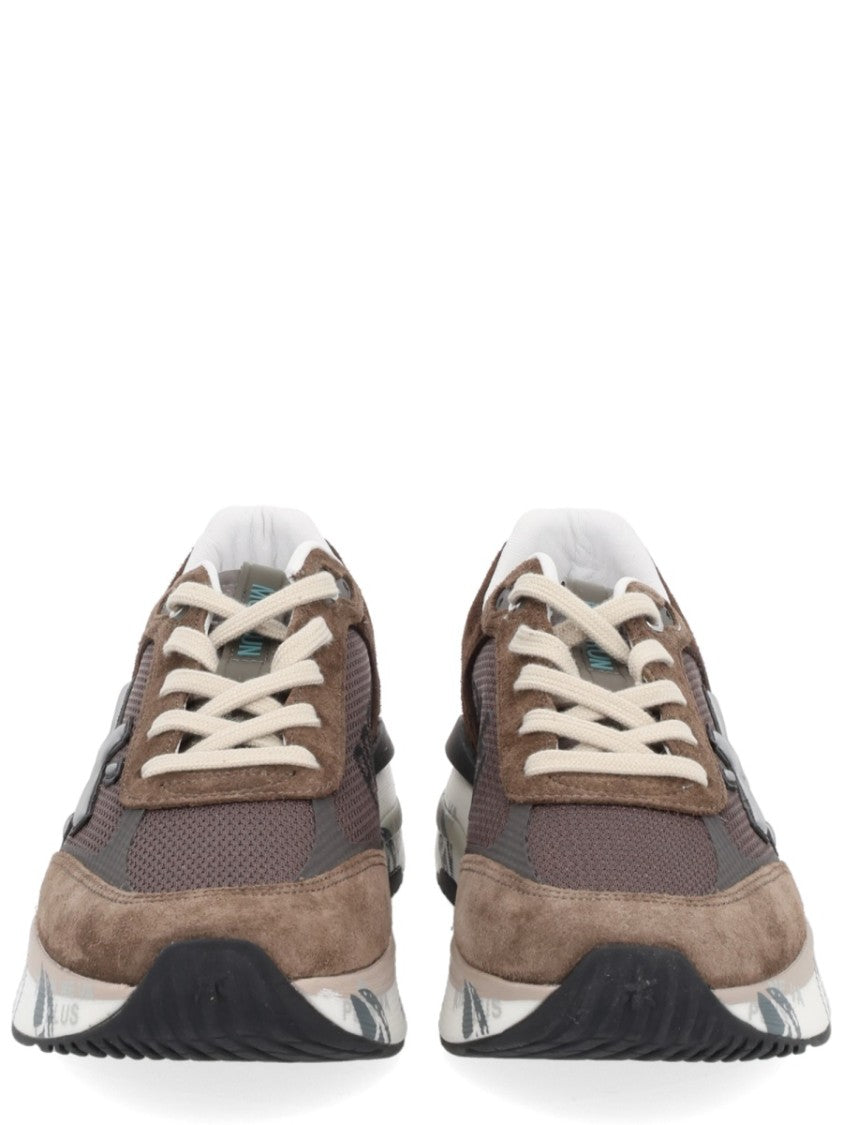 Premiata Layered Brown Sneakers With Suede And Mesh Accents