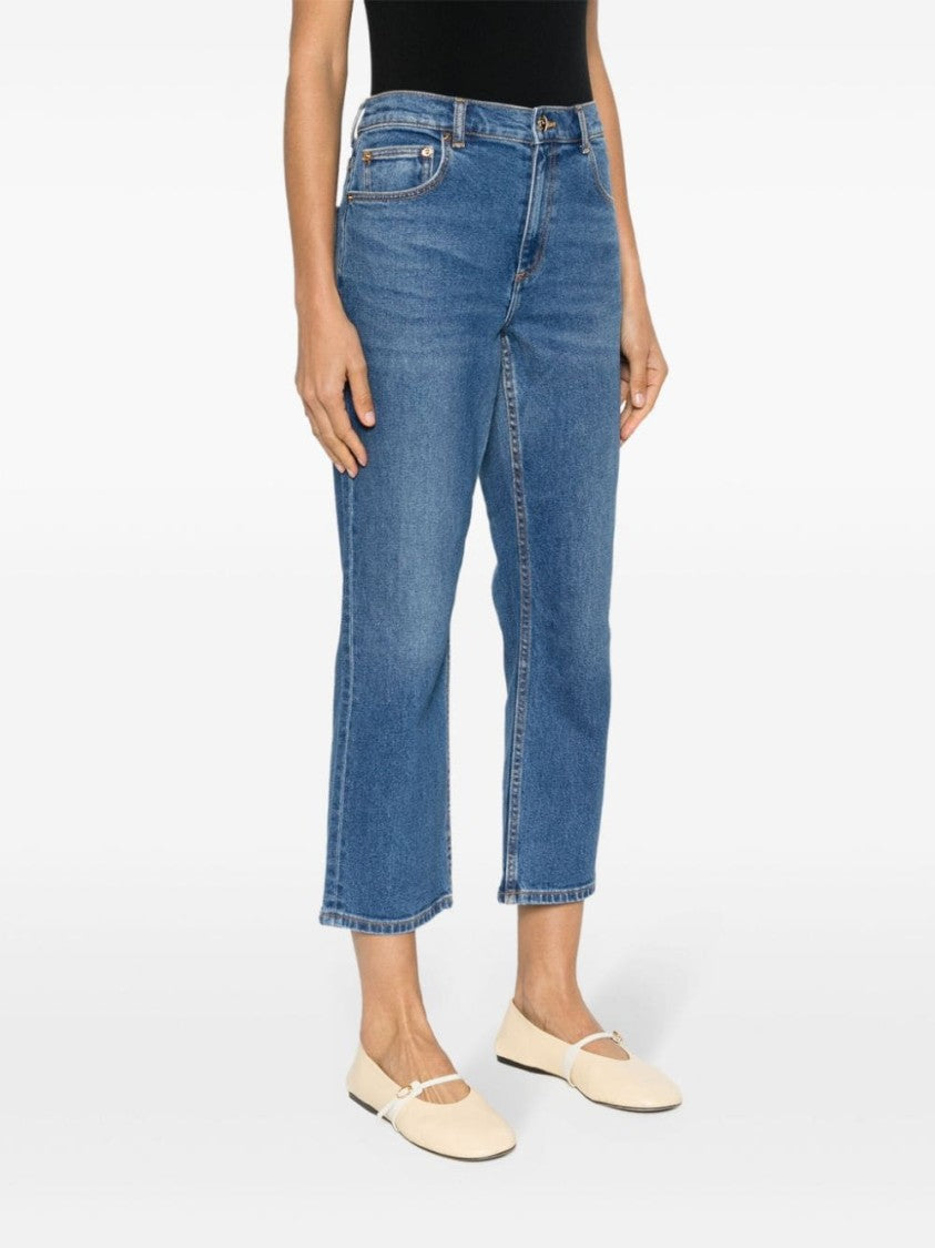 Tory Burch Medium Wash Flared Crop Jeans