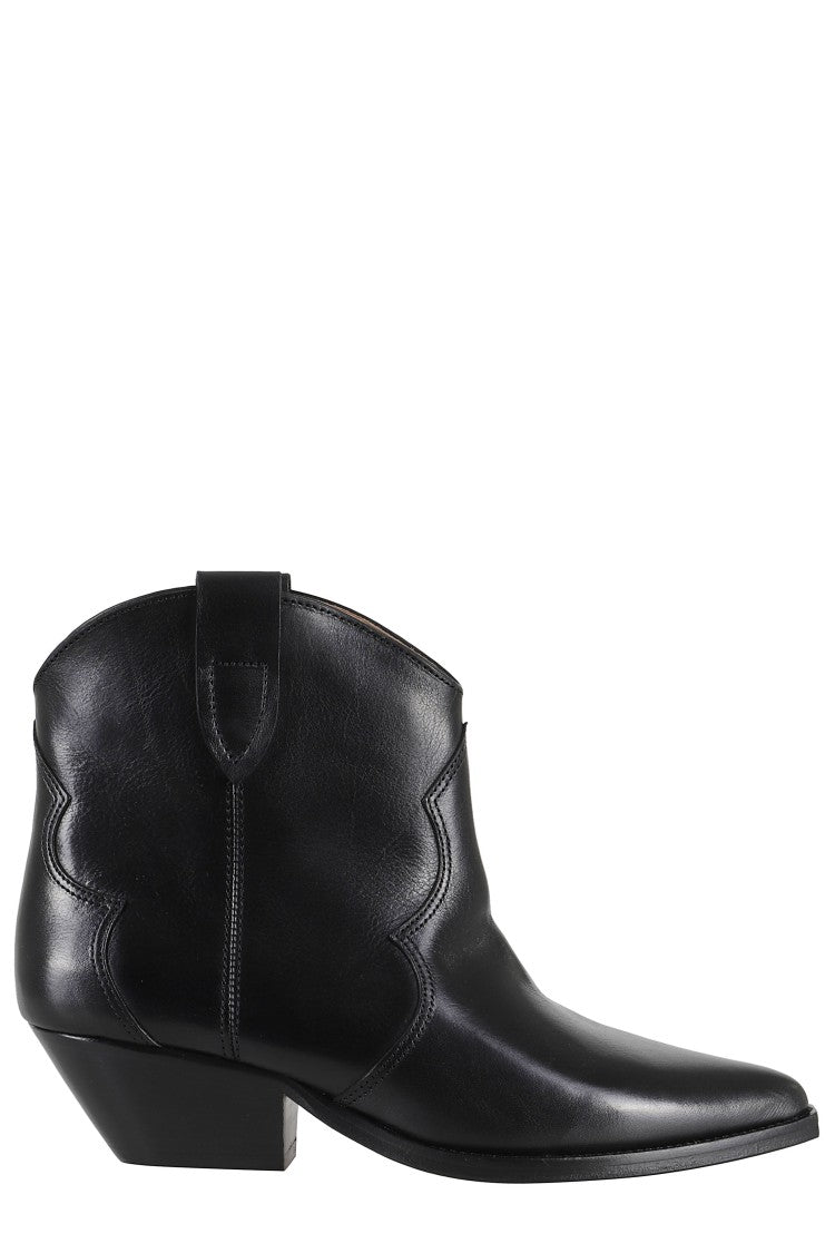 Isabel Marant Black Dewina Gz Pointed-Toe Cuban Heel Leather Ankle Boots