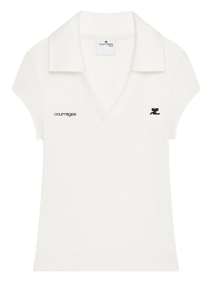Courrèges Fitted White T-Shirt With Deep V-Neckline