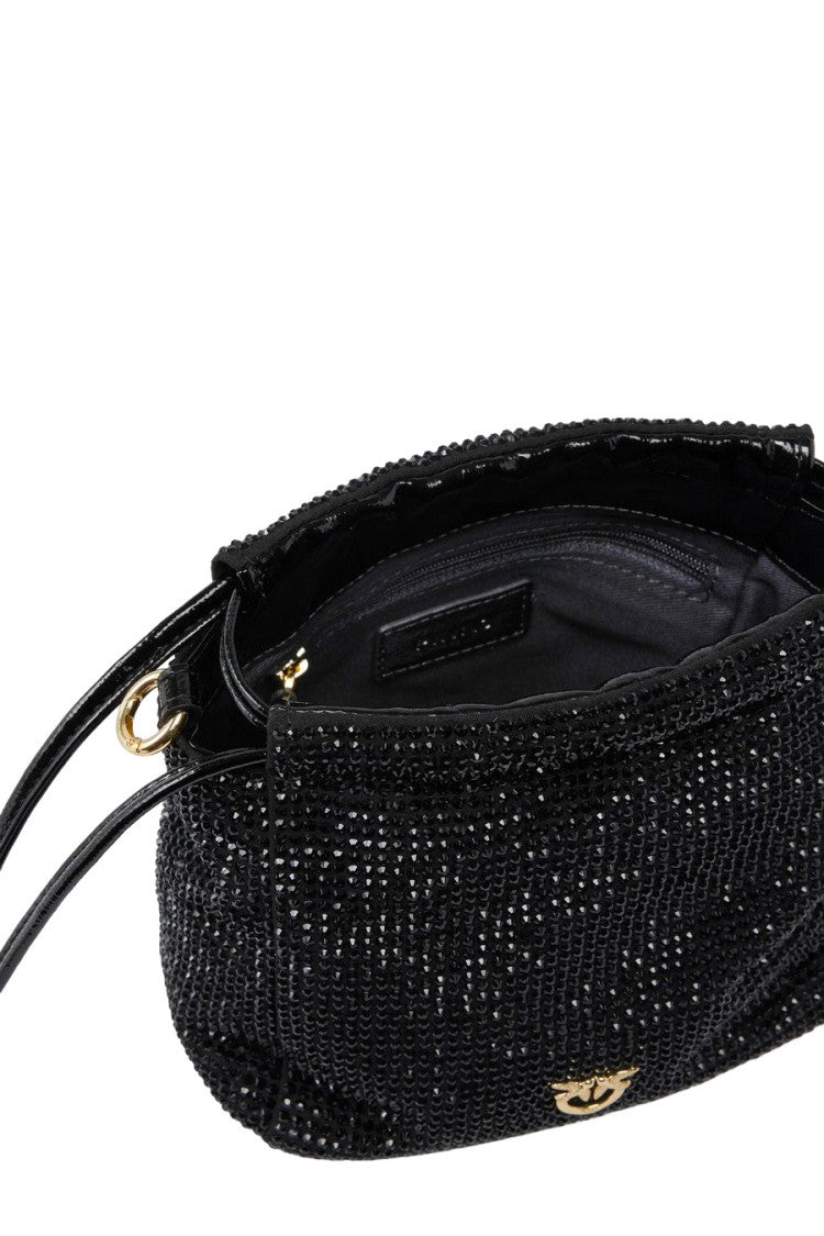 Pinko Black Sparkling Flower Polyester-Blend Shoulder Bag