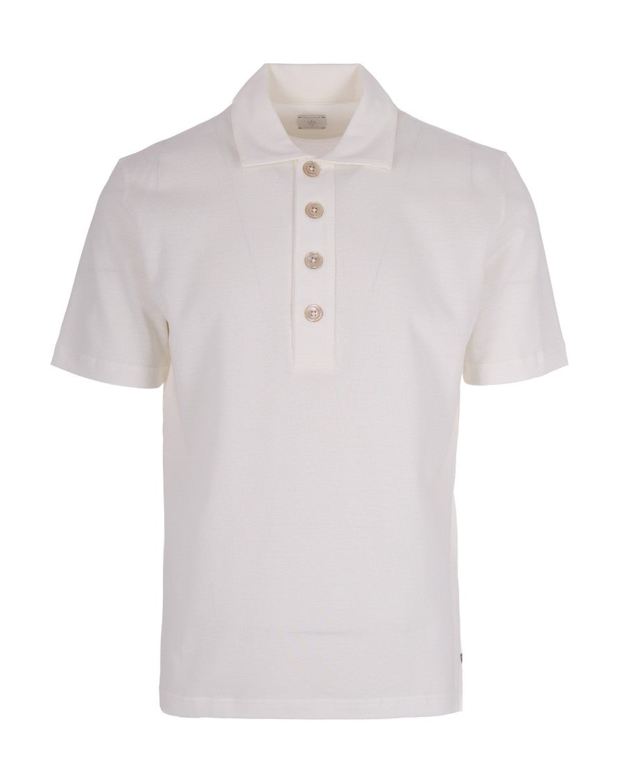 Eleventy White Half Sleeve Polo