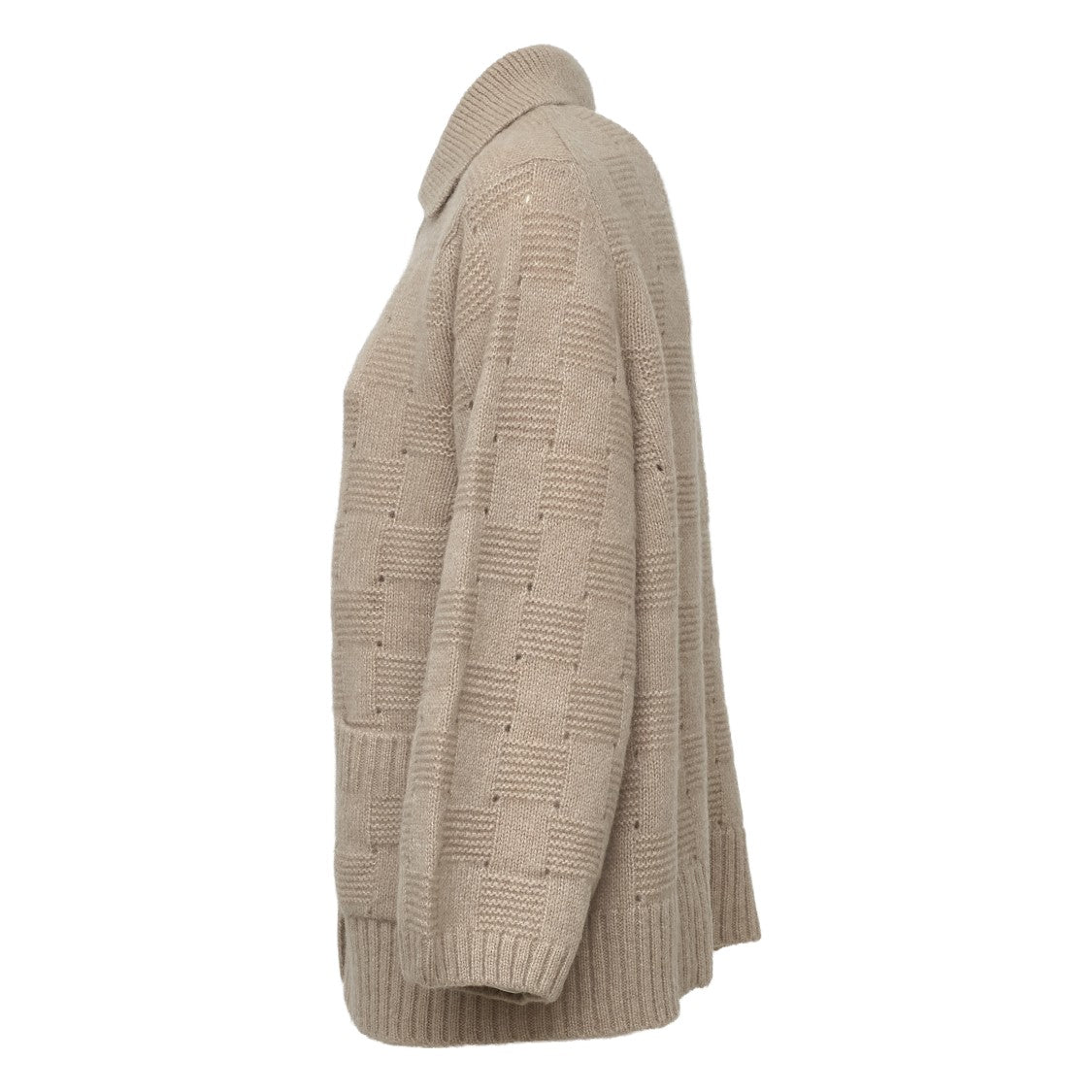 Allude Openwork Basket Weave Collared Cardigan