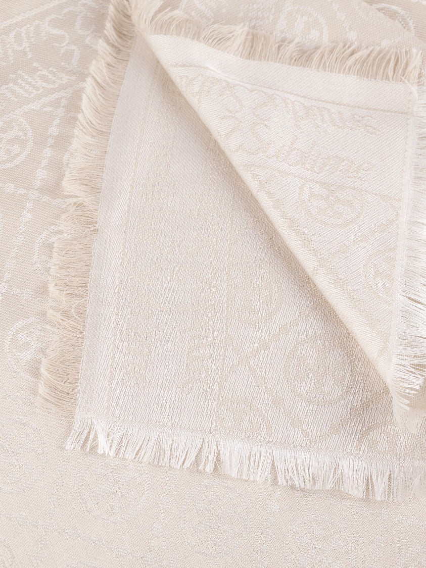 Tory Burch T Monogram Jacquard Oblong Scarf With Fringed Edges