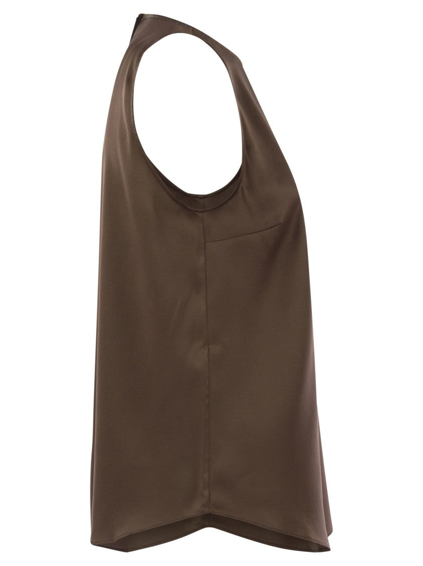 Brunello Cucinelli Stretch Silk Satin Top With Jewellery