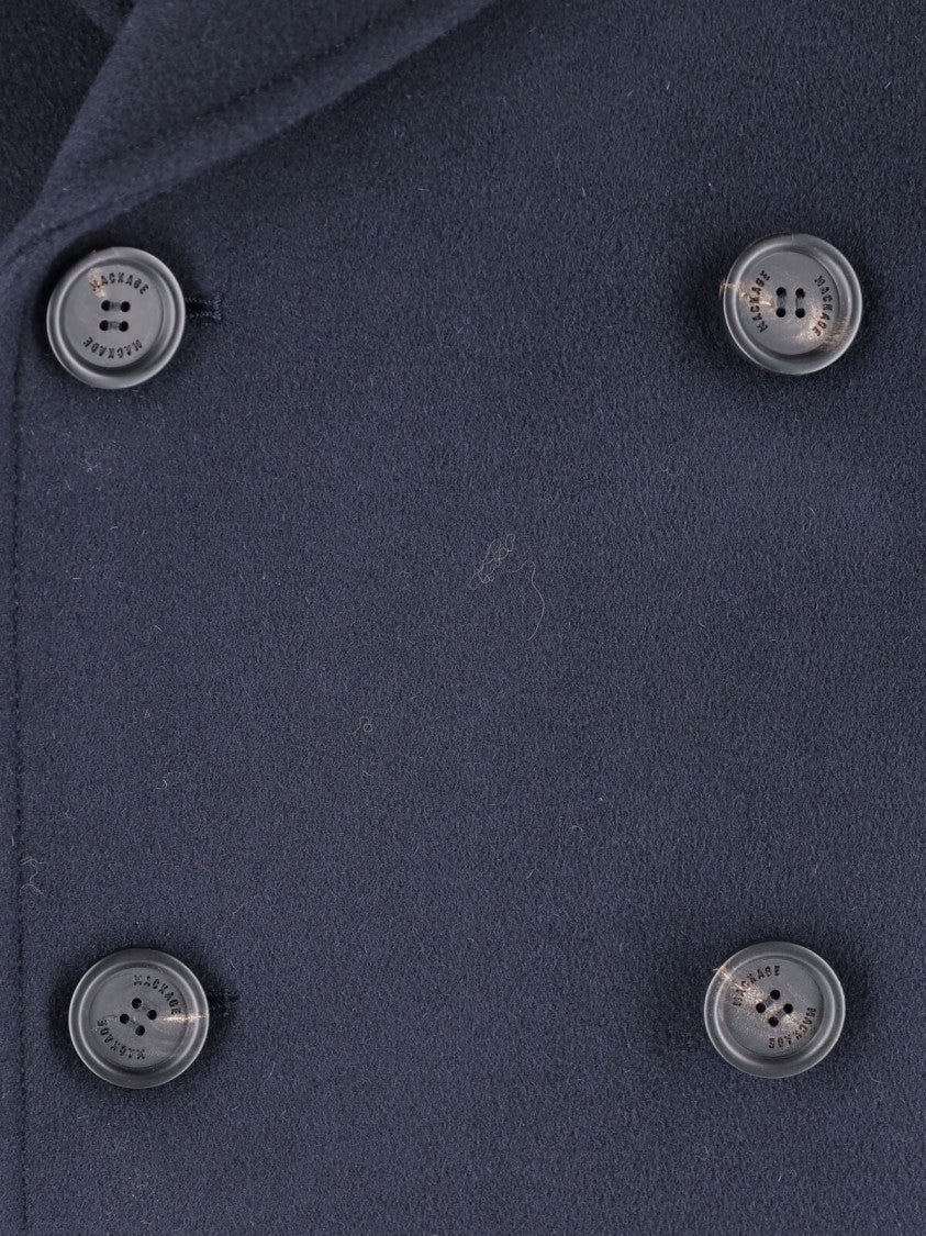 Mackage Navy Cole Double-Breasted Shearling Collar Wool Coat