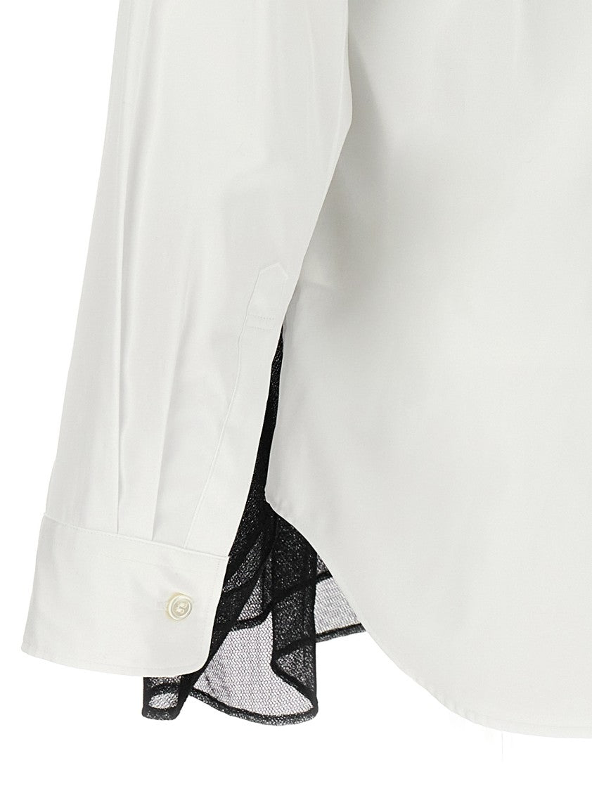 Comme Des Garçons Cotton Poplin Shirt With Sheer Tulle Overlay