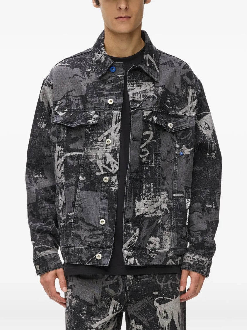 Karl Lagerfeld Classic Denim Jacket With Abstract Graffiti Print