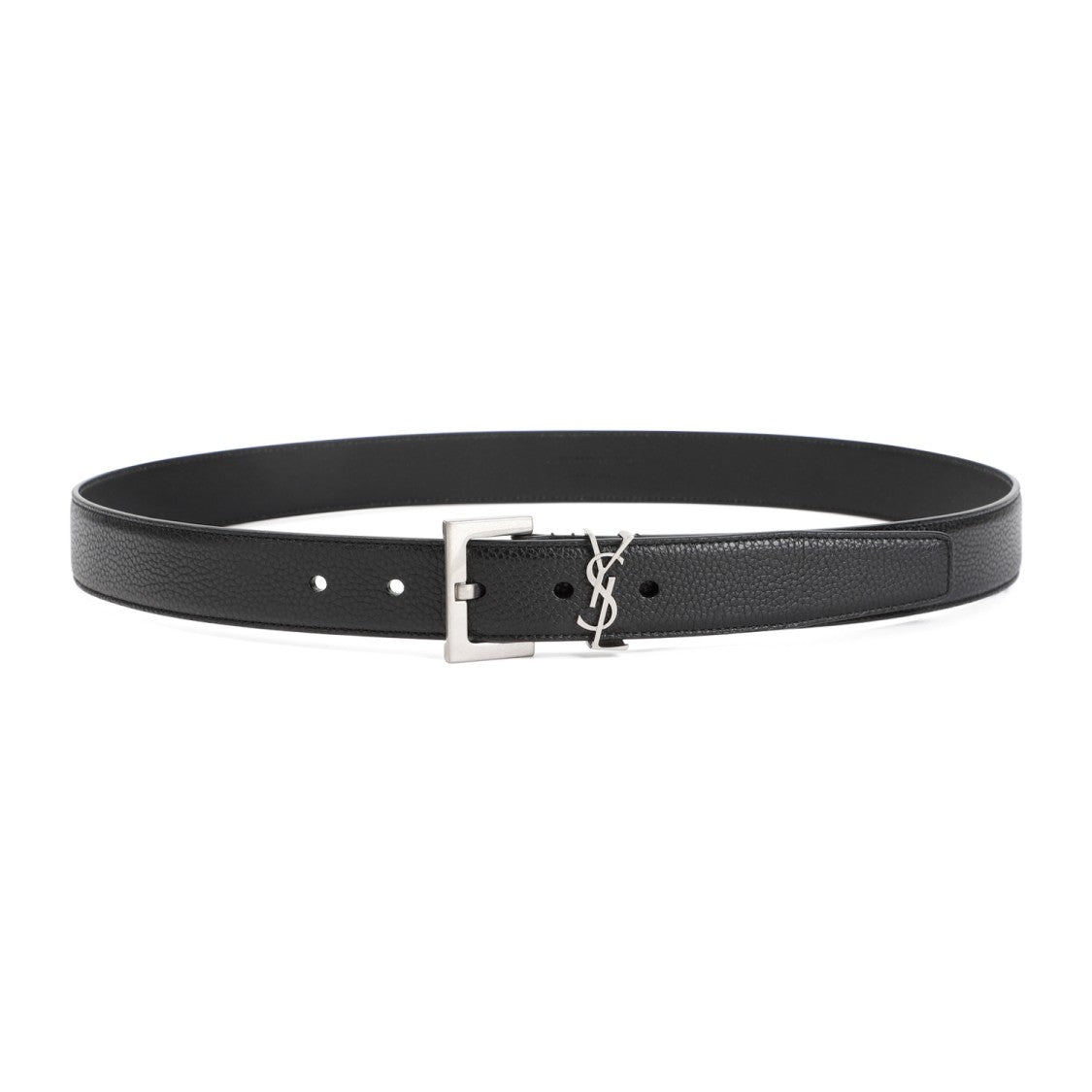 Saint Laurent Black Grained Calf Leather Belt