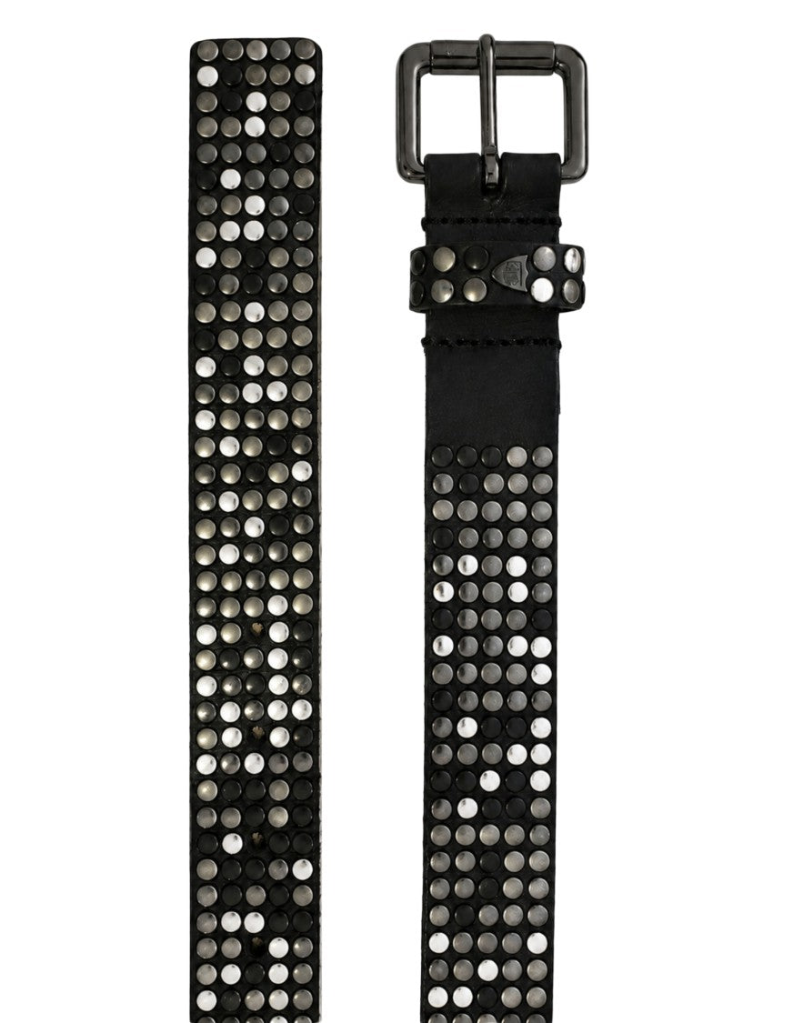 Htc Los Angeles Studded Black Leather Belt With Dark Metallic Buckle