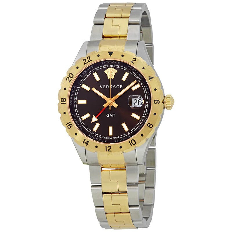 Versace Greca Logo Gold-Tone Stainless Steel Watch With Red Leather Strap
