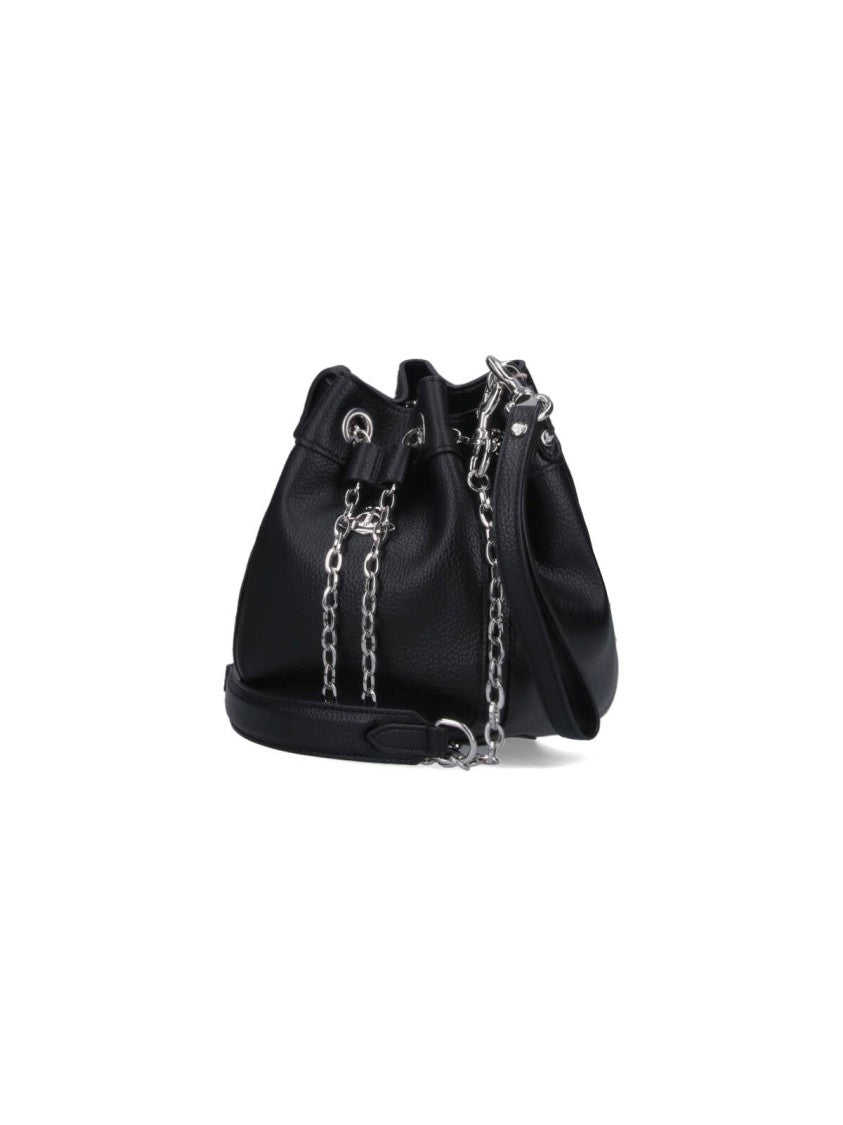 Vivienne Westwood Pebbled Black Bag With Drawstring Closure And Chain Accents