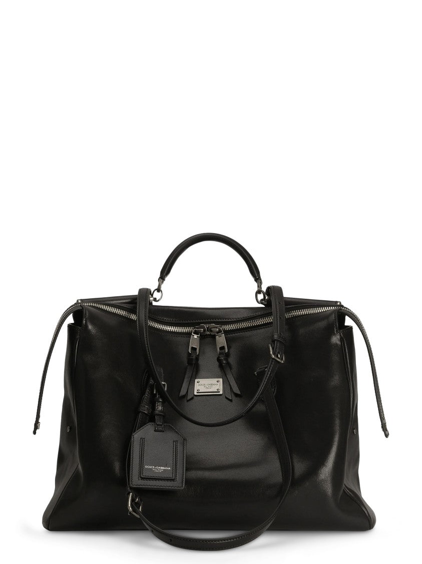 Dolce & Gabbana Structured Black Leather Bag With Dual Handles