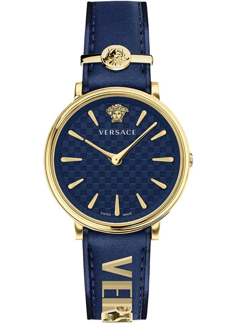 Versace Greca Logo 38Mm Women's Analog Watch With Blue Leather Strap