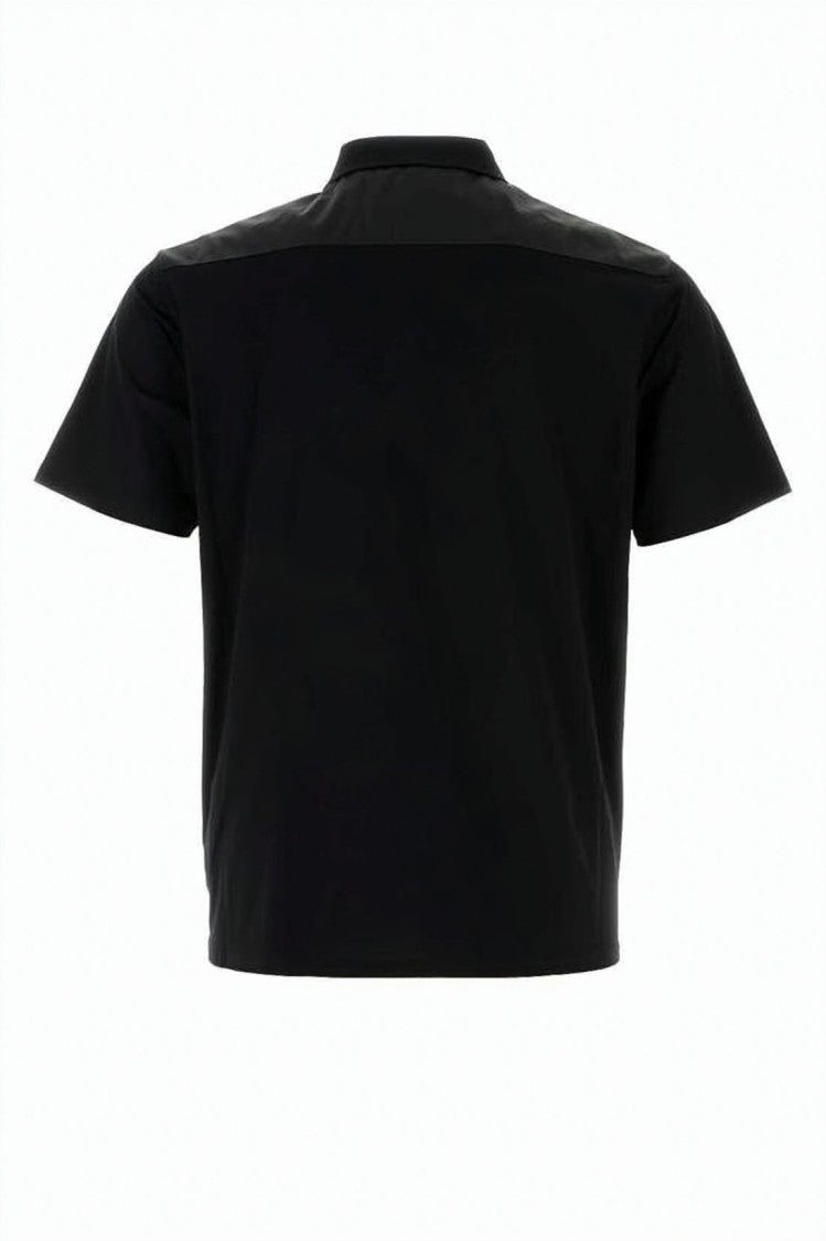 Prada High Collar Black Waxed Fabric Polo Shirt