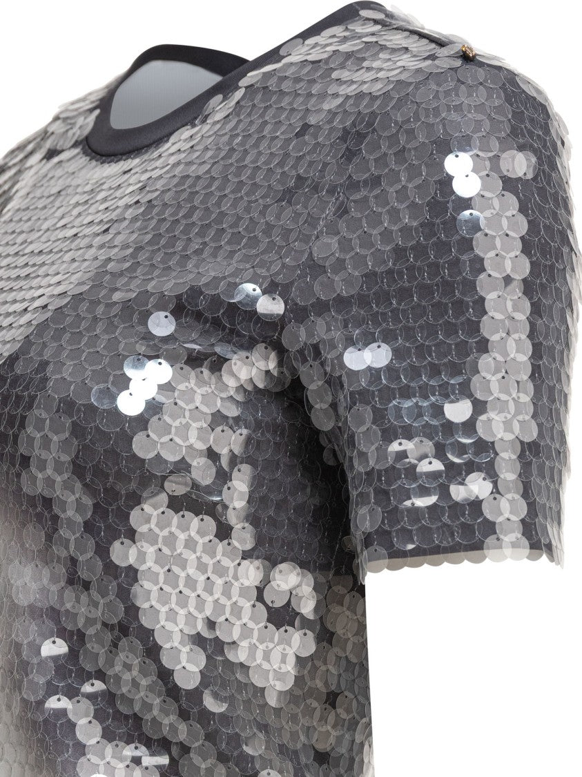 Max Mara Shimmering Sequin-Embellished Grey Top