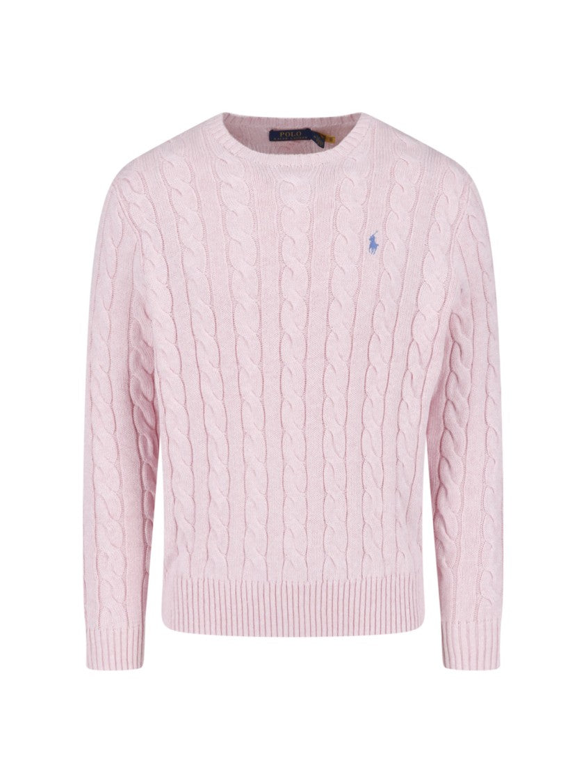 Polo Ralph Lauren Pink Cable Knit Crewneck Cotton Sweater