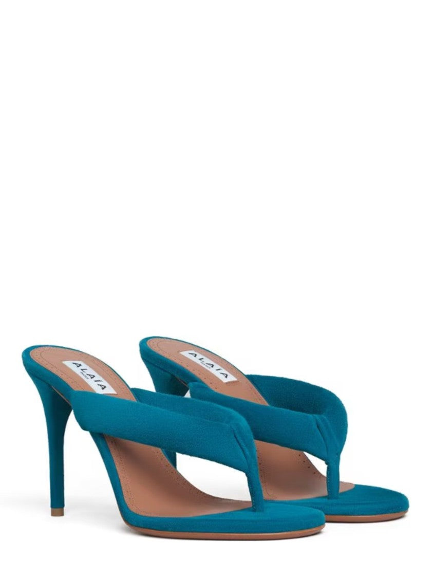 Alaïa Electric Blue Suede Thong Mules