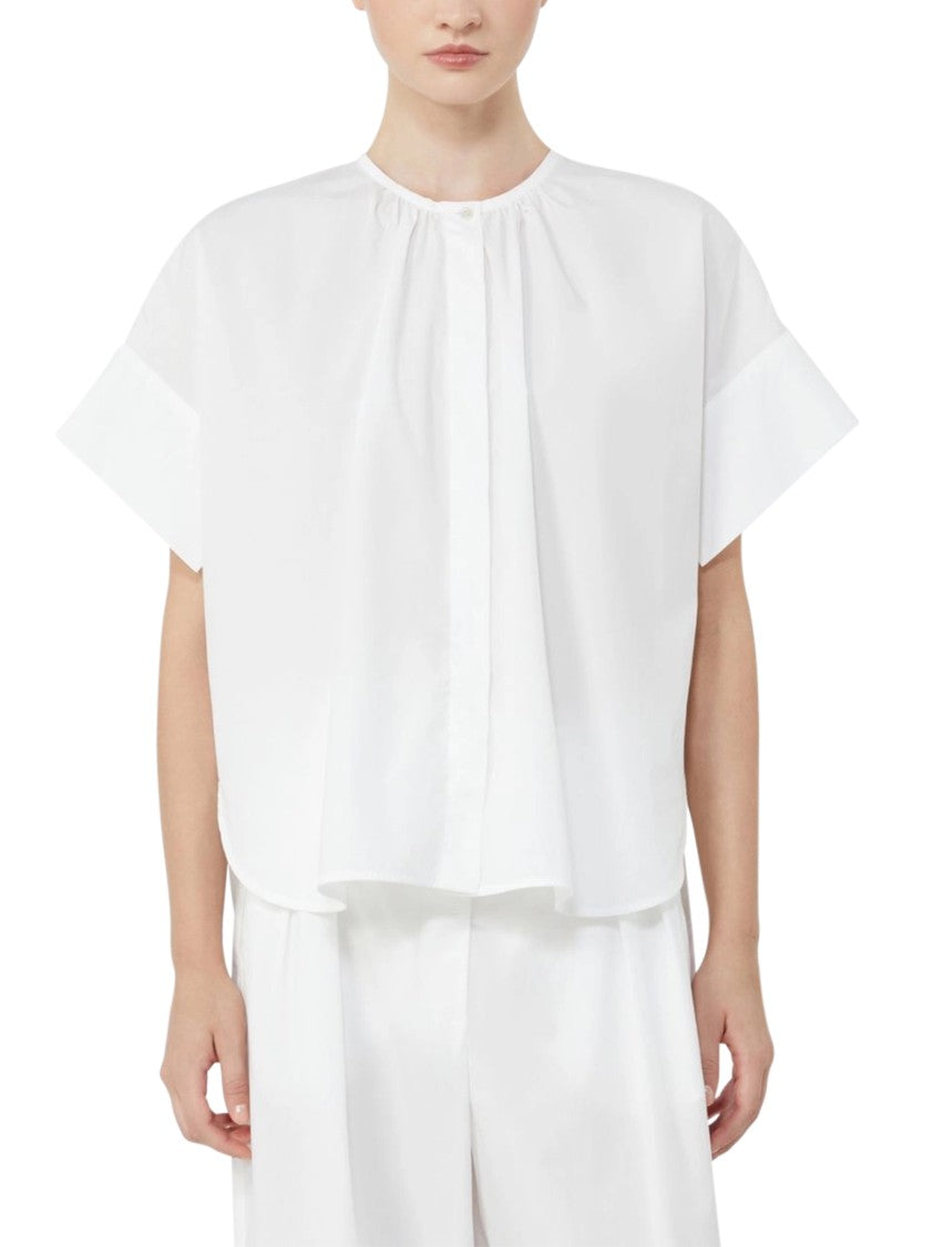 Max Mara Loose-Fitting White Cotton Shirt With Gathered Neckline