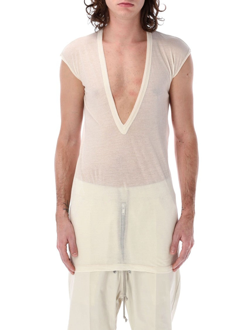 Rick Owens Dylan V-Neck T-Shirt With Longer Back Hem