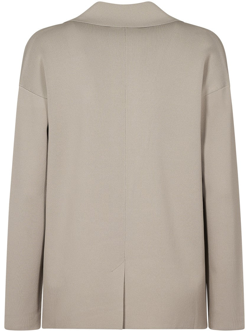 Max Mara Double-Breasted Beige Sweatshirt With Notched Collar