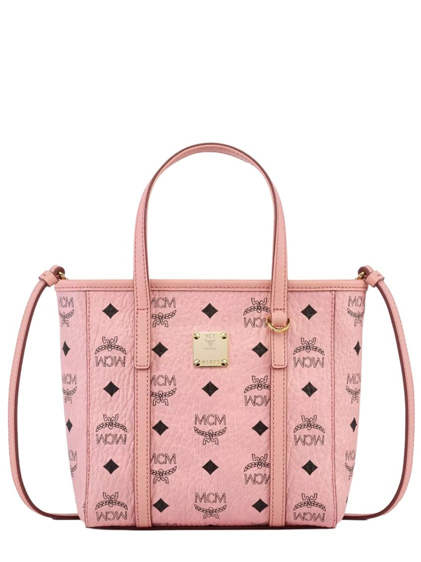 Mcm Pink Textured Logo Tote Bag