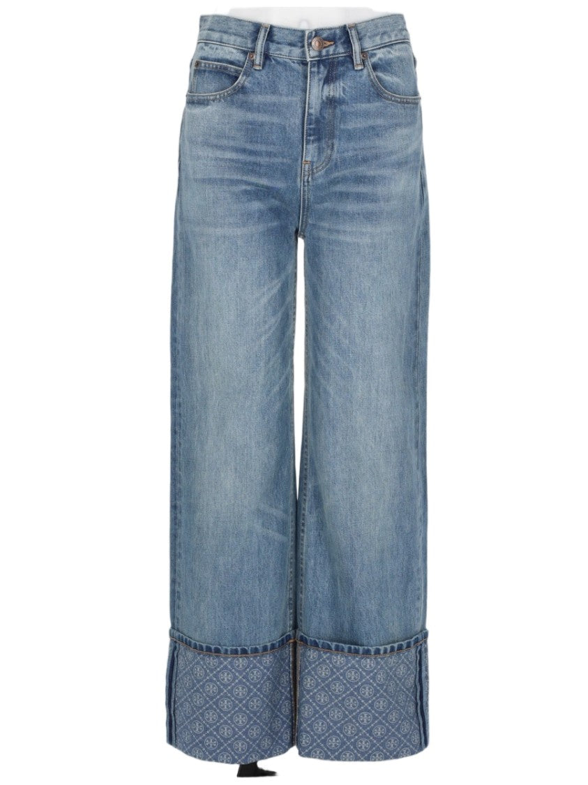 Tory Burch Straight-Leg Cuffed Hem Cotton Jeans