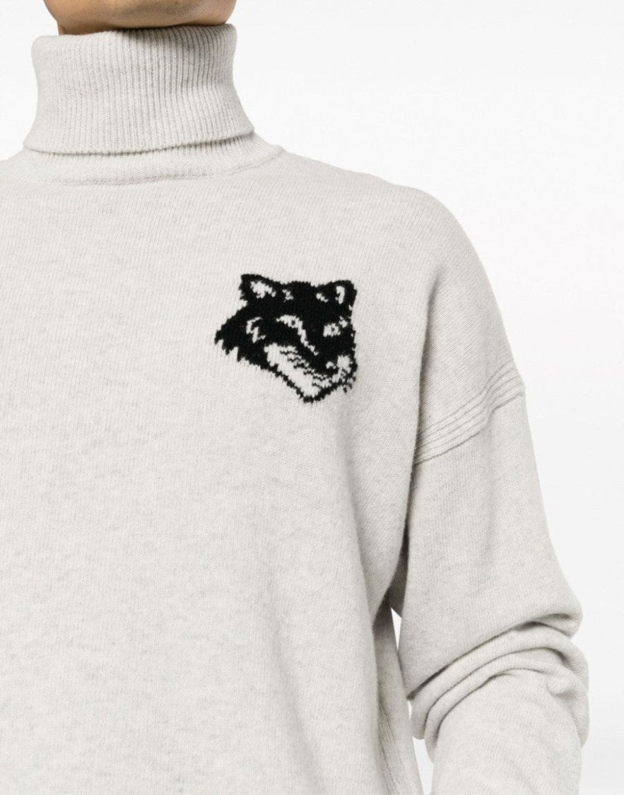 Maison Kitsuné Fox Head Intarsia Logo Turtleneck Sweater