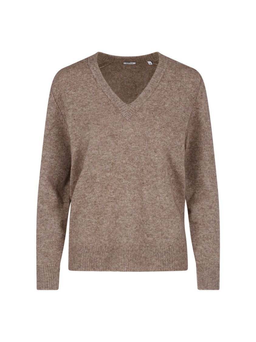 Aspesi Taupe Wool V-Neck Sweater