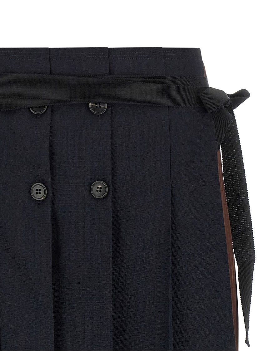 Prada Asymmetrical Midi Skirt With Patchwork Design And Grosgrain Ribbon