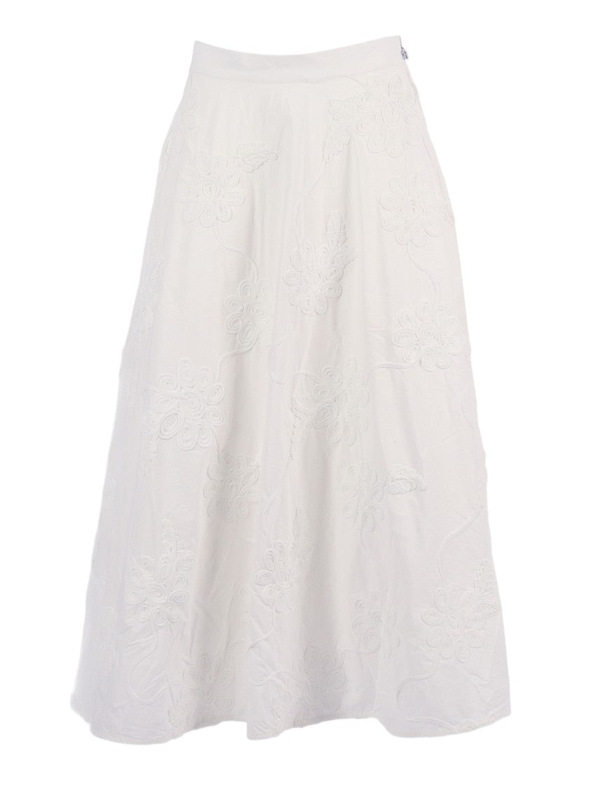 Rotate White Bright Flower Embroidered Maxi Skirt