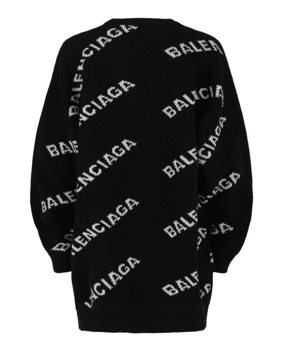 Balenciaga Diagonal Patterned Oversized Knit Sweater With Crewneck Design