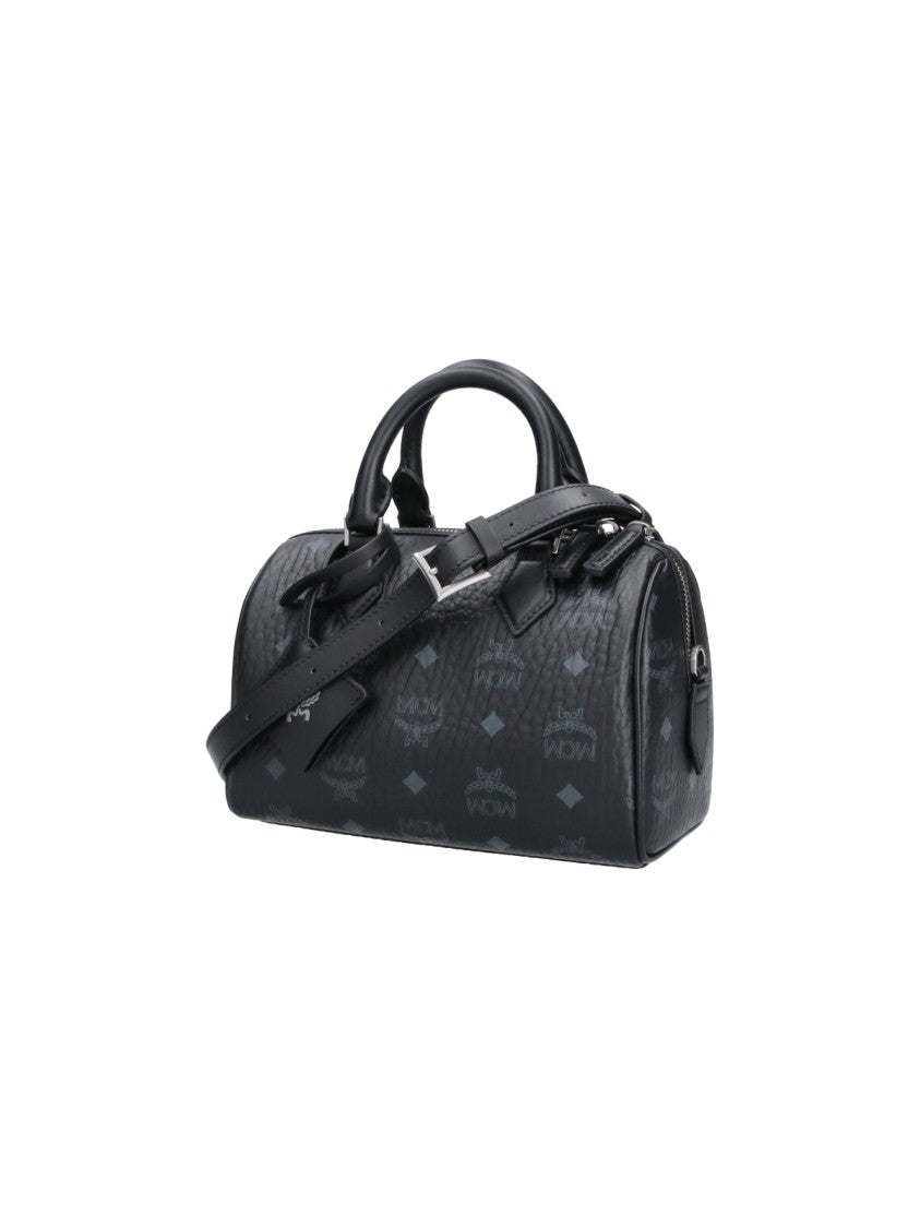 Mcm Black Small Ella Boston Monogram Visetos Handbag