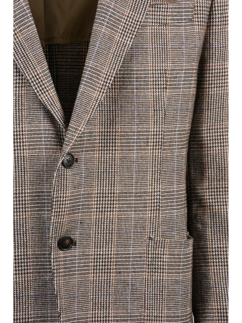 Manuel Ritz Brown Checkered Unlined Cotton-Blend Jacket