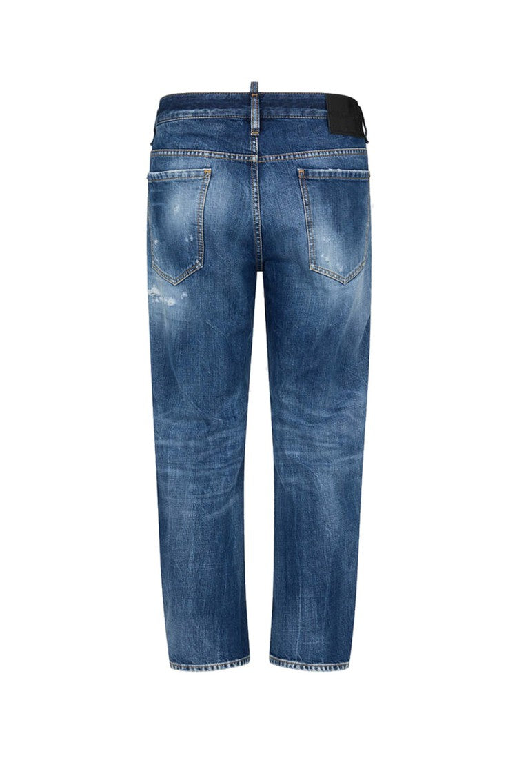 Dsquared2 Distressed Straight-Leg Denim Jeans Logo Patch