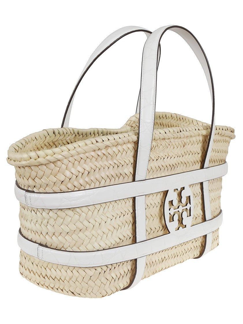 Tory Burch Woven White Leather Crossbody Bag With Iconic Logo