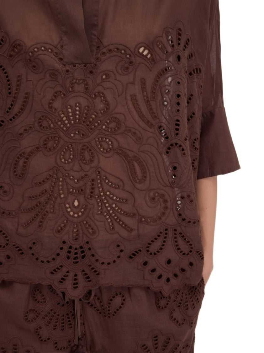 Ermanno Firenze Lightweight Cotton Muslin Shirt With San Gallo Embroidery