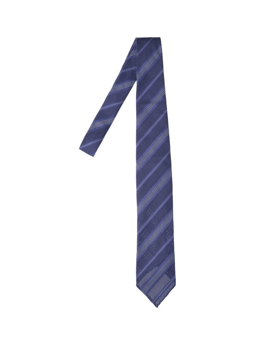 Cesare Attolini Blue Striped Diagonal Pattern Silk Tie