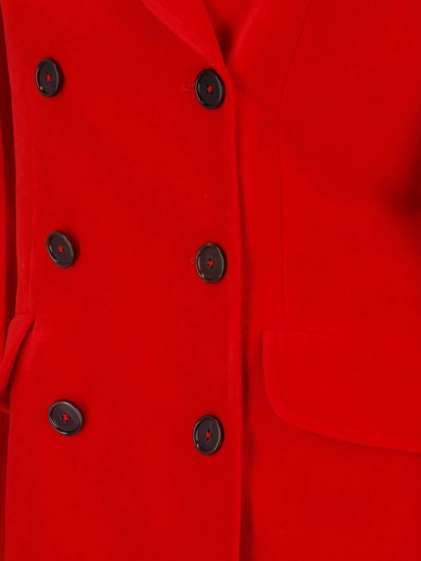 Jil Sander Red Double-Breasted Cotton Linen Coat